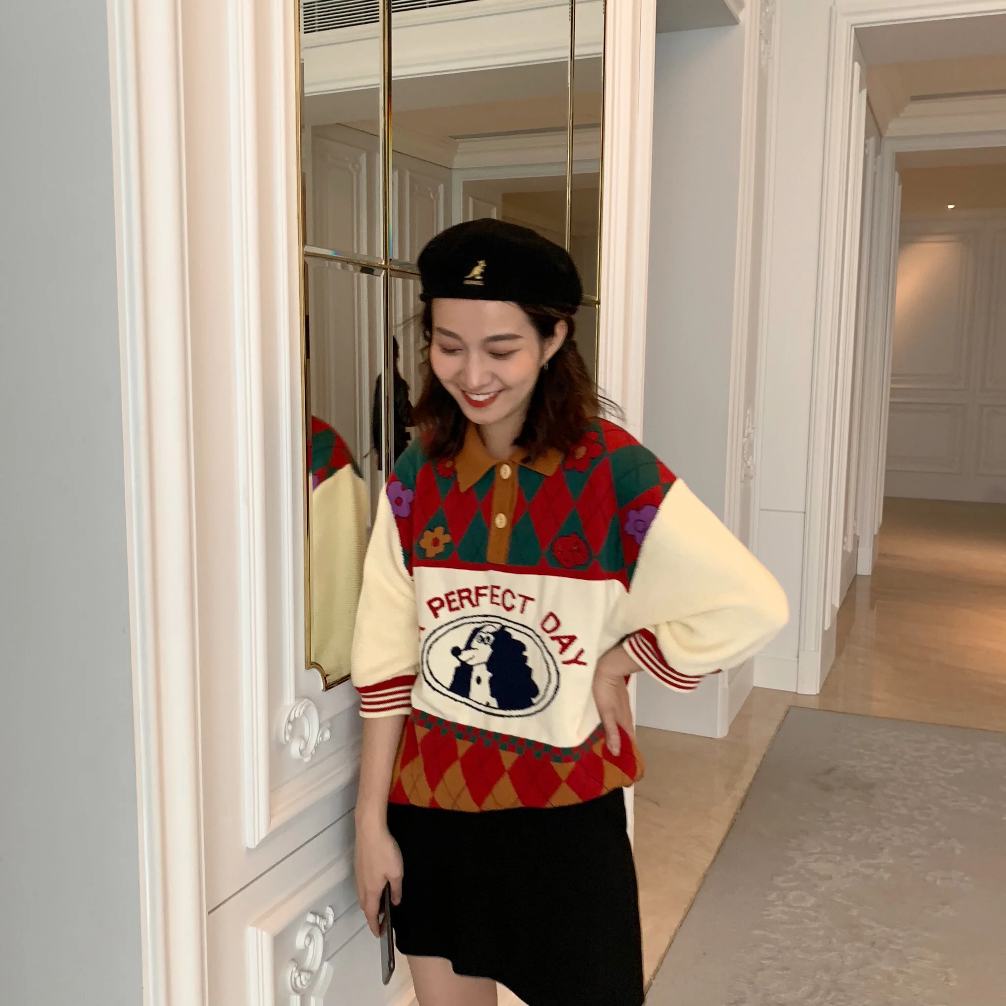 Женский трикотажный пуловер YUPINCIAGA жаккардовый свитер с отложным воротником и