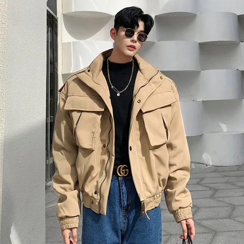 Men Thick Cotton Padded Motorcycle Jacket Loose Casual Vintage Short Bomber Jacket Male Streetwear Hip Hop Cargo Coat Outerwear
