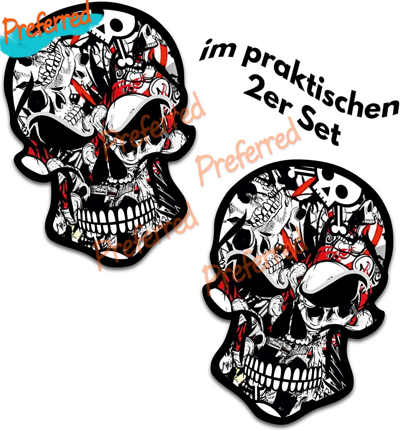 

2 Skull Stickers, Suitable for Car Wash Tunnel, Car, Motorcycle, Bus, Caravan Accessories R121 Die-Cut Waterproof PVC
