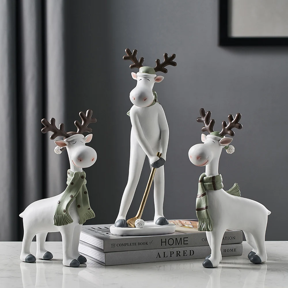 

Nordic Cute Deer Decor Resin Animal statue Home Decoration Accessories Modern Living Room Easter decoration Gifts White elk