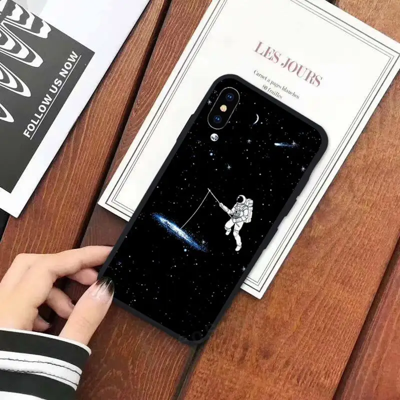 

Black With White Moon Stars Space Astronaut Phone Cases for iPhone 11 12 mini pro XS MAX 8 7 6 6S Plus X 5S SE 2020 XR