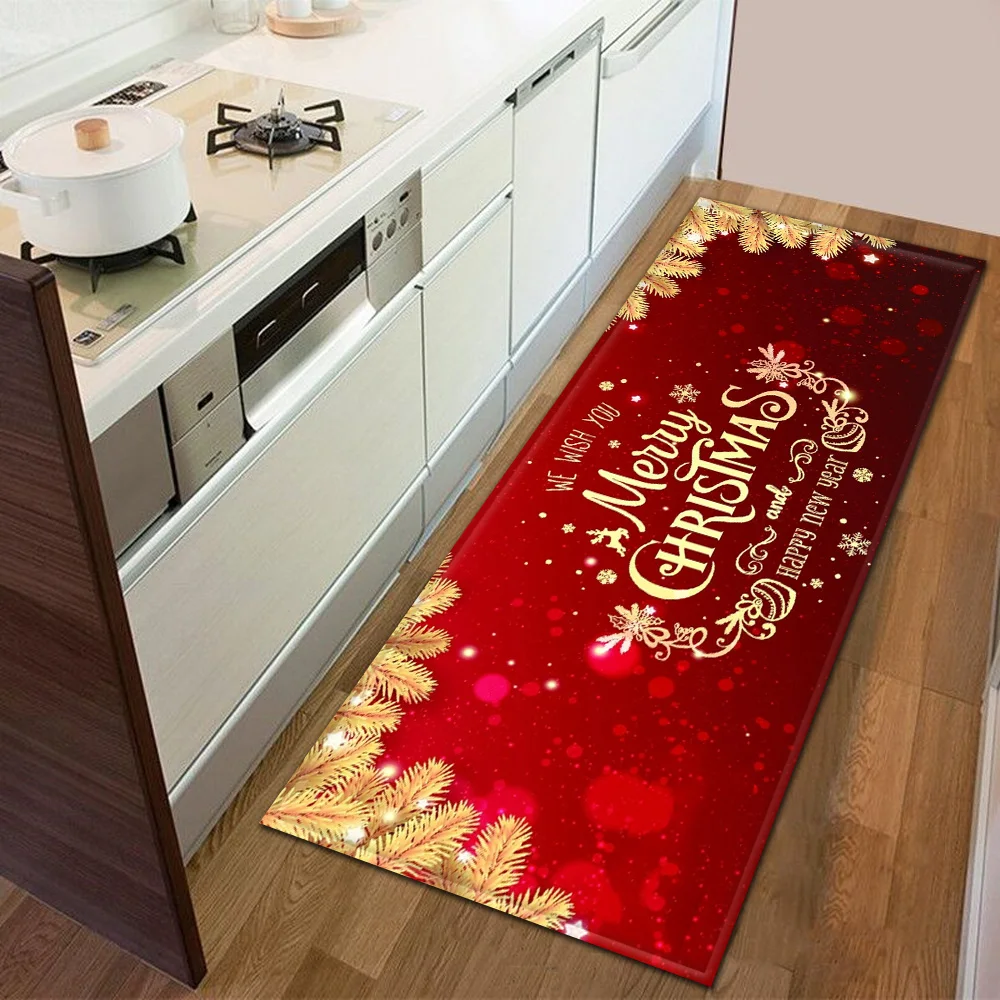 

Merry Christmas Kitchen Mat Decoration Bedroom Entrance Doormat Home Hallway Balcony Bathroom Anti-Slip Carpet Living Room Rug