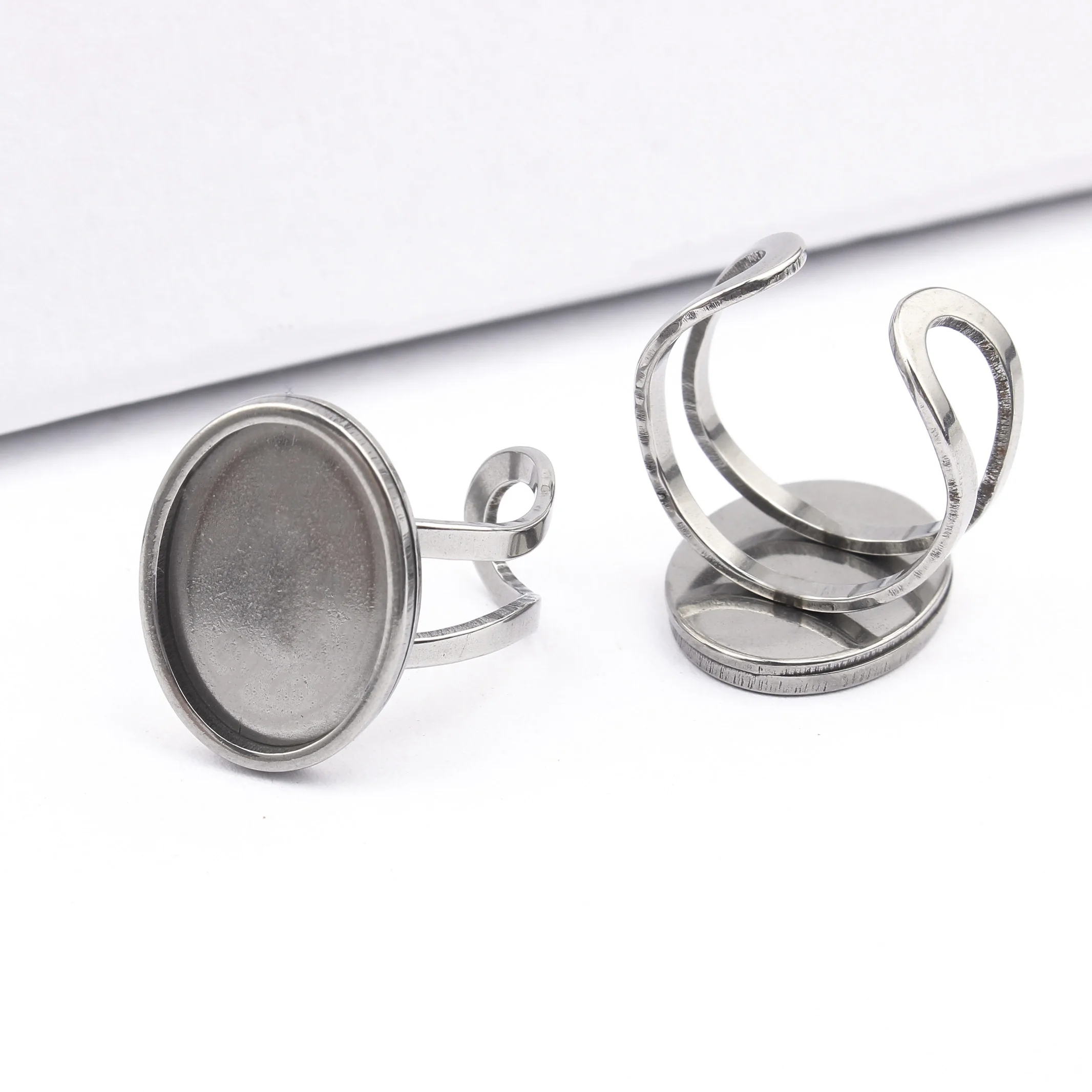 

3pcs Adjustable Stainless Steel Cabochon Flat Ring Pad Base Settings 13x18mm Oval Tray Blanks Bezel For Diy Jewelry Making Craft