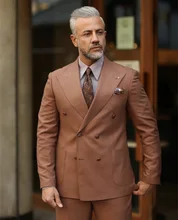 Trajes marrones de talla grande para hombre, traje con solapa de pico, esmoquin de boda para novio, 2 piezas de graduación, blazer ajustado, hecho a medida (3)