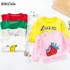 Свитшоты для маленьких девочек детская одежда с мультяшным принтом, одежда для детей осень-весна 2021 года, футболки с длинными рукавами и круглым вырезом для мальчиков