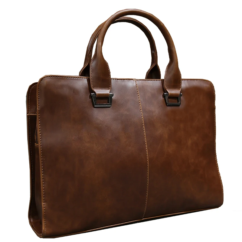 

Men's Business Casual Bag Crazy Horse Pu Leather Briefcase Document handbag High Capacity Single Shoulder Messenger Bag