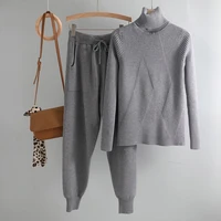 new2021 turtleneck sweater 2 pieces set 2020 women chic knitted pullover top sweater pants jumper tops trousers sweater suits