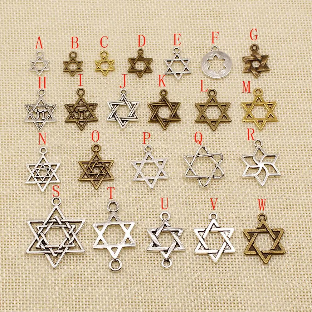 20 шт Металлические бронзовые посеребренные амулеты шестиконечные подвески в