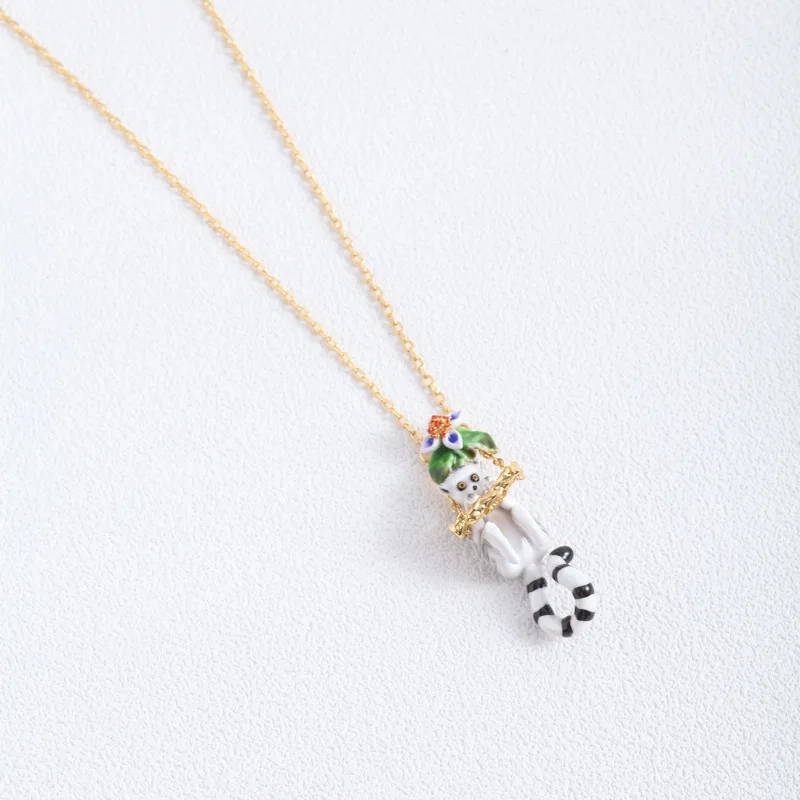 

European and American Personalized Hand-Painted Glaze and Colours Cute Lemur Flower Creative Fashion Necklace