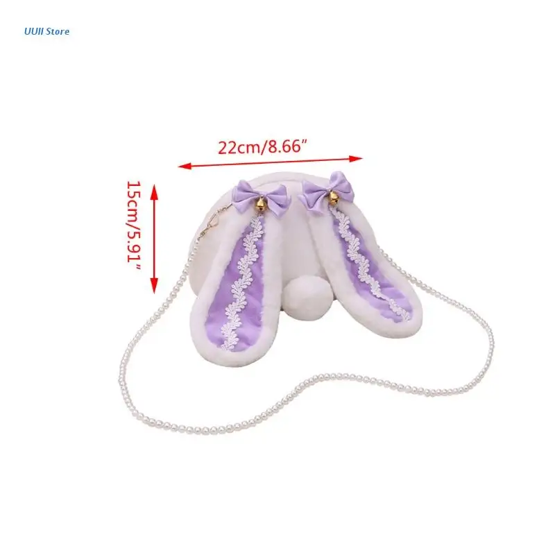 

Cute Plush Rabbit Lop Ears Satchel Crossbody Bag Lolita Bow Bells Handbag Toys
