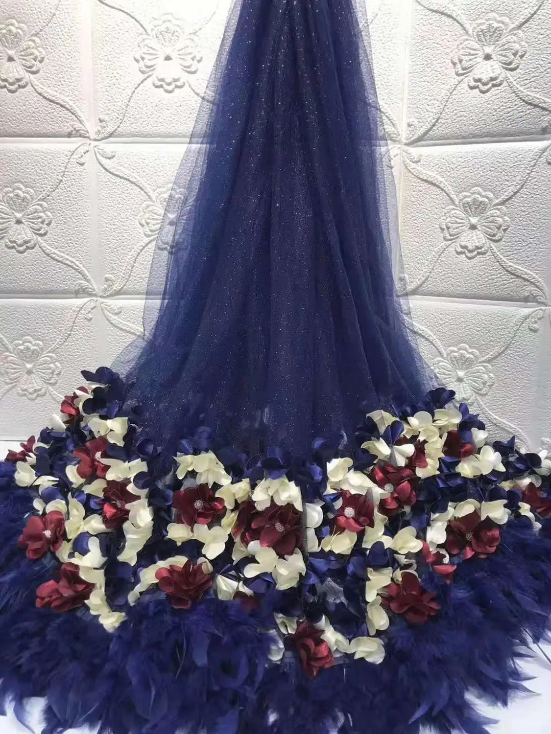 Вечерние платья из ткани перо + трехмерная вышивка Французский Чистая Пряжа