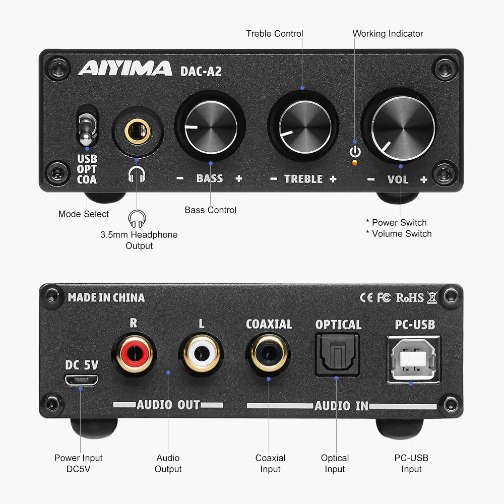 AIYIMA мини HiFi 2 0 цифровой аудио декодер USB DAC усилитель для наушников 24 бит 96 кГц вход