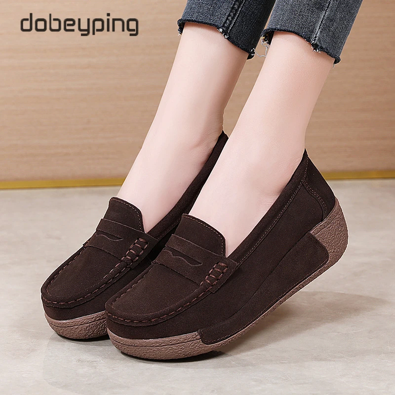 Spring Slip On Shoes Cow Suede Leather Ladies Loafers Autumn Women's Shoes Platform Flats Sneakers Female Moccasins Shoe Women
