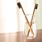 Зубная щетка с бамбуковым углем и деревянной ручкой, экологичная