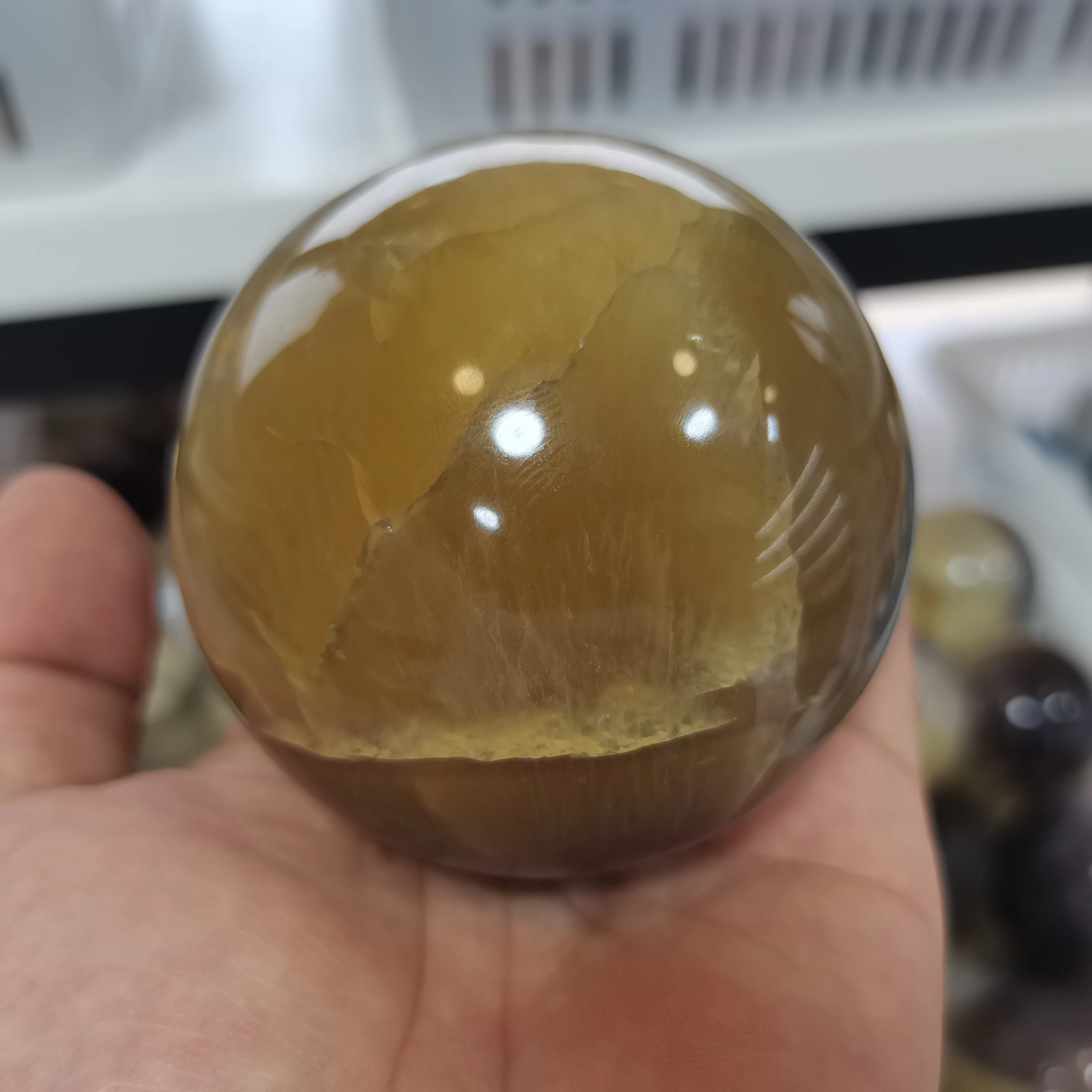 

70mm 100% Natural Fluorite Ball fluorite sphere crystal Sphere Yellow For Home Decoration 1pcs
