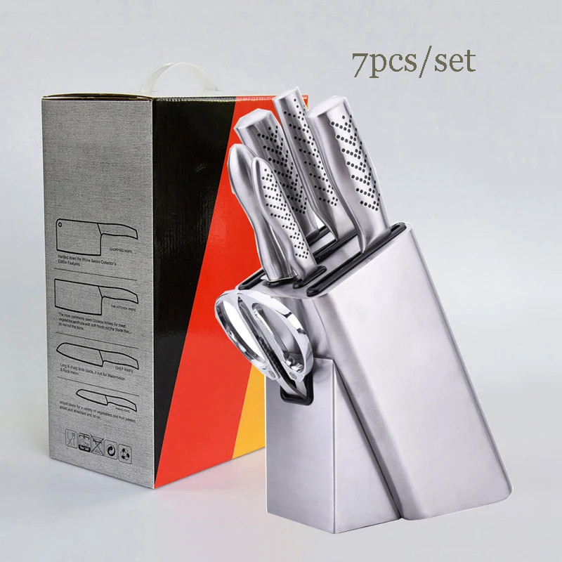 

7pcs Kitchen Knives Set Utility Santoku Chef Slicing Bread 5Cr15 High Carbon Steel Full Tang Blade Knife Sets Cooking Tools