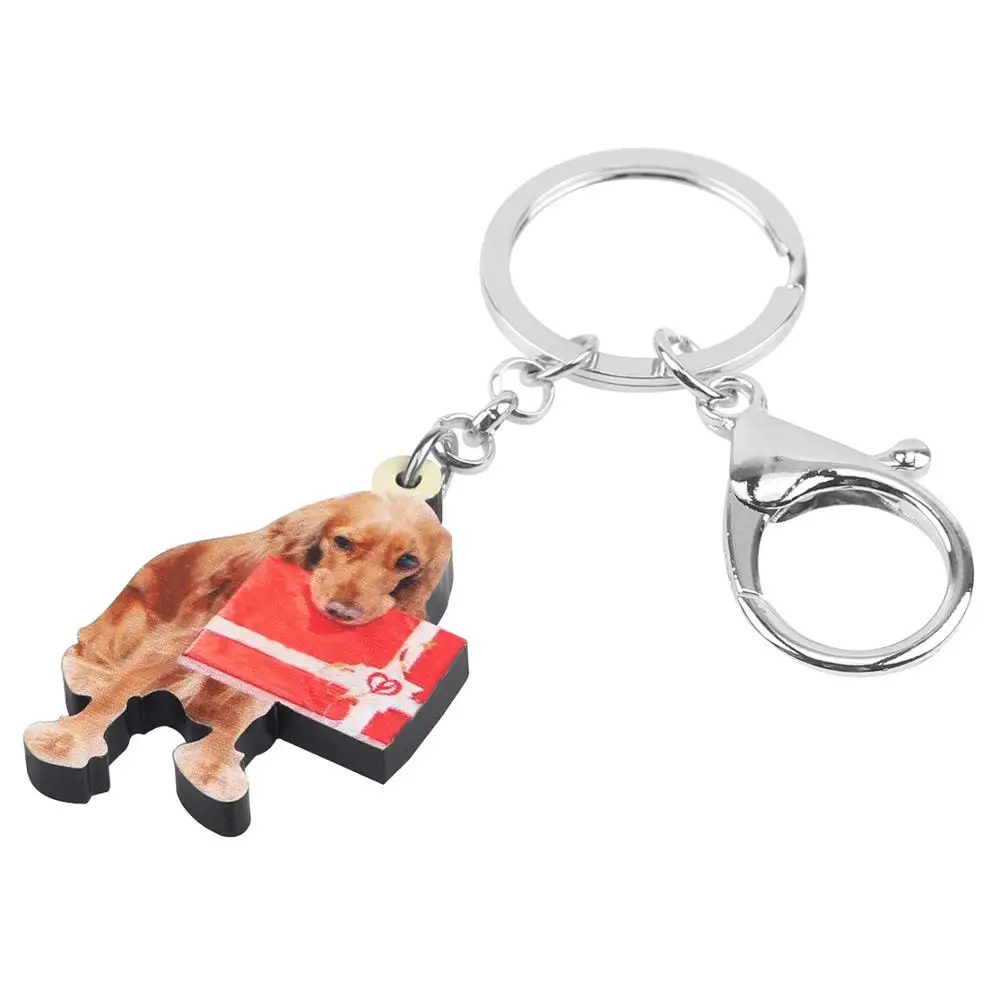 ARWA Acrylic Christmas Golden Retriever Dog Keychain Gift Box Bag Car Purse Animal Key Rings For Women Girls Accessories | Украшения и
