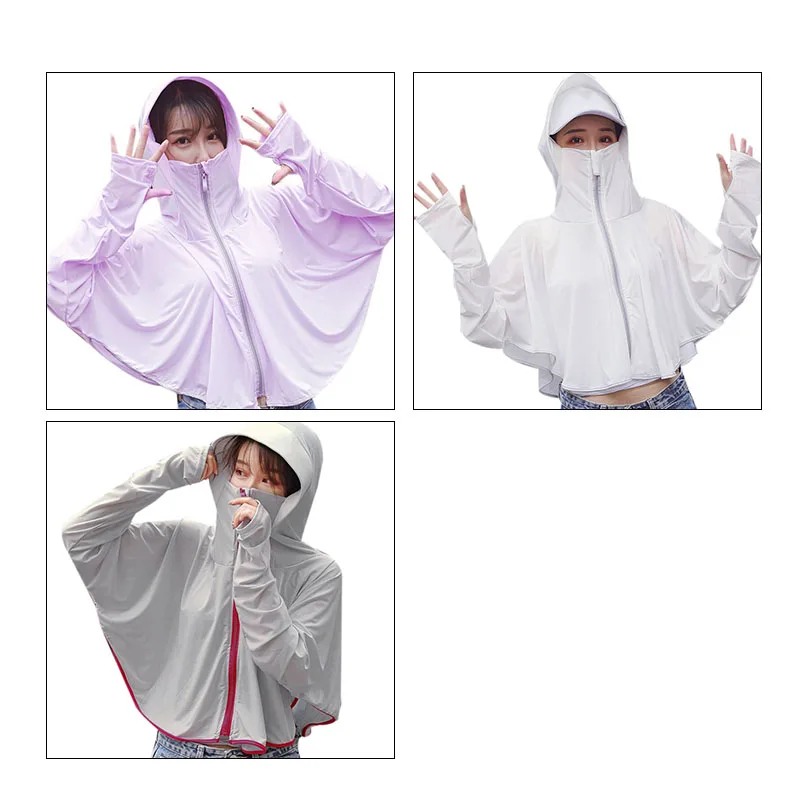 

Women's Cardigan Long-Sleeve Sunscreen Jacket Outdoor Riding Hooded Shawl Breathable Ice Silk Sunscreen Clothing