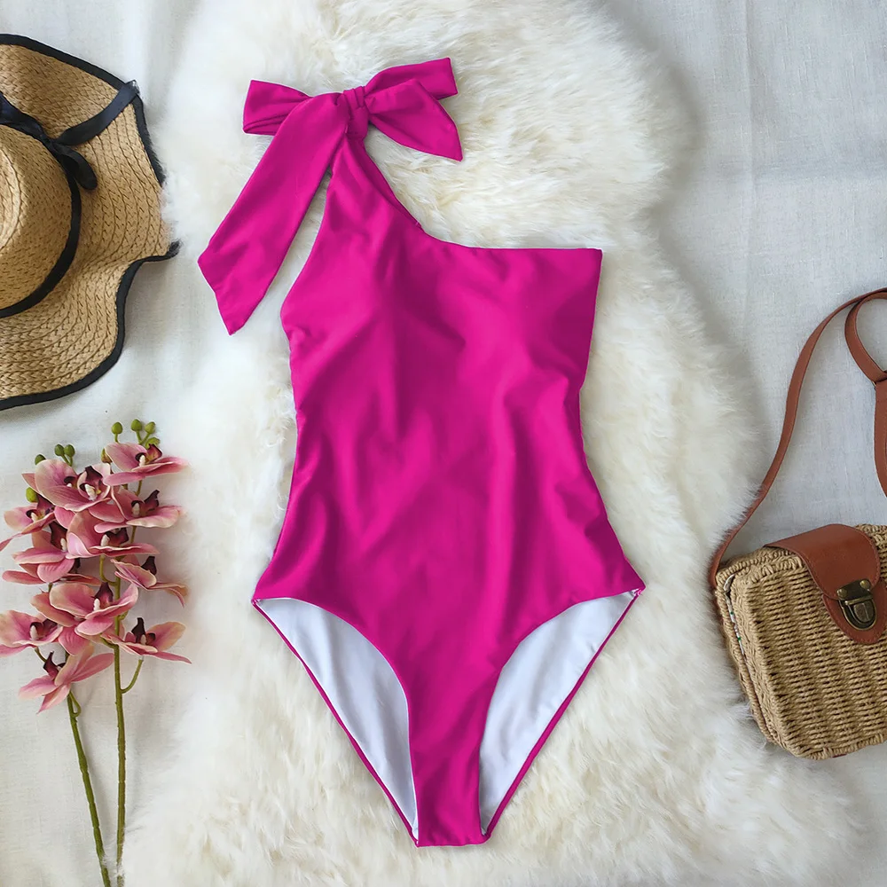 

One Piece Swimsuit 2021 Sexy One Shoulder Bandage Swimsuit Women Solid Swimwear Backless Bathing Suit Beachwear Monokini Swim
