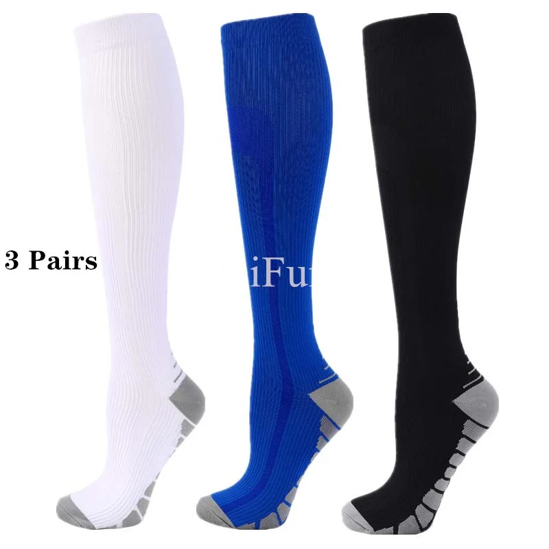 

3 Pairs Compression Stockings Men Women Hiking Running Socks Flight Travel Pregnancy Swollen Varicose Veins Marathon Sports Sock
