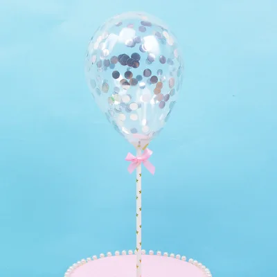 silvery 1pc Cake Topper Decoration Confetti Dots Balloon with Paper Straw Bowkot Ribbon Table Birthday Wedding Party Balloon Baby Favors - Цвет: silvery