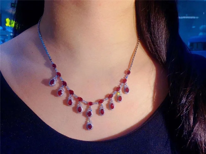 Miglior Procogem Originale Rubino Collana Di Gioielli Per Le Donne Del Partito Di Cerimonia Nuziale Di Lusso Genuino Rosso Pietre Preziose 925 Sterling Silver #826