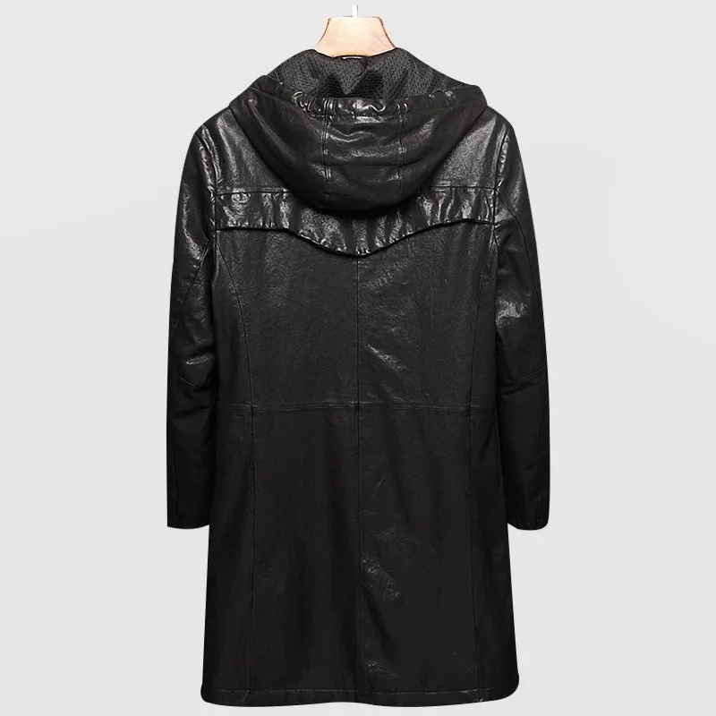 Модные весенне-осенние мужские тренчи средней длины из овчины с капюшоном и