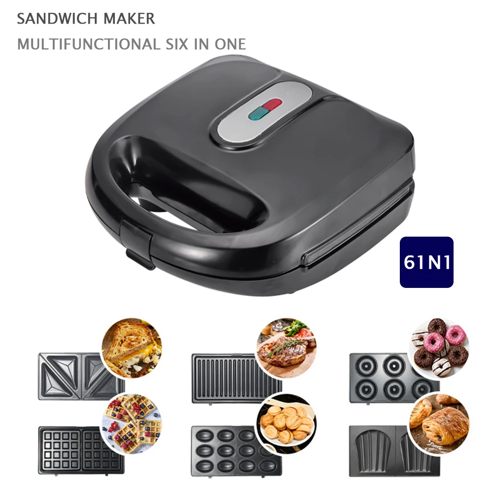 

750W 6 In1 Electric Waffles Maker Sandwich Machine BBQ Bubble Egg Cake Oven Kitchen Breakfast Bubble Waffle Donuts Multi-Baker