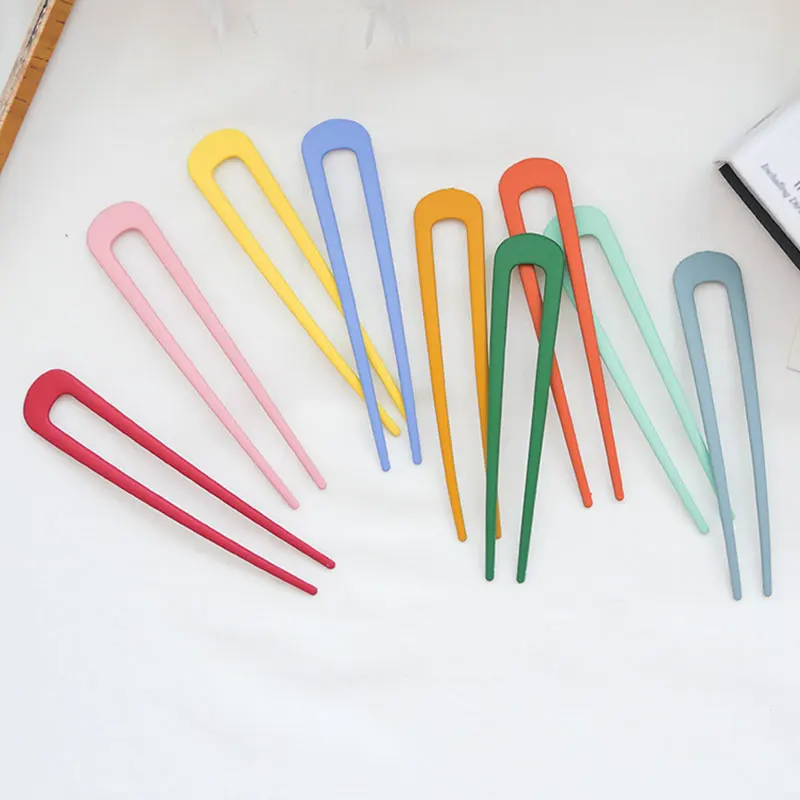 

Fashion Simple U Shape Hair Clip Candy Color Metal Alloy Hair Plug Japan Style Hair Sticks For Girls Women Accessories