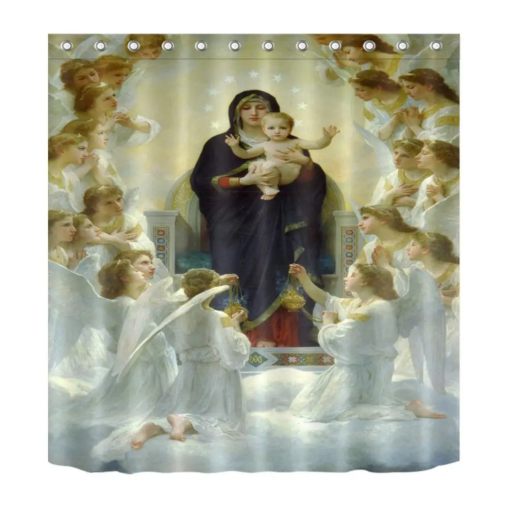 

Son of God Jesus Christ Bless Decoration Shower Curtain Polyester Fabric 3D Durable Waterproof Virgin Mary Newborn Baby Angel