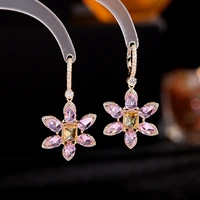 2022 new trend brand jewelry luxury wedding flower earrings cubic zirconia dangle temperament sweet earings for women