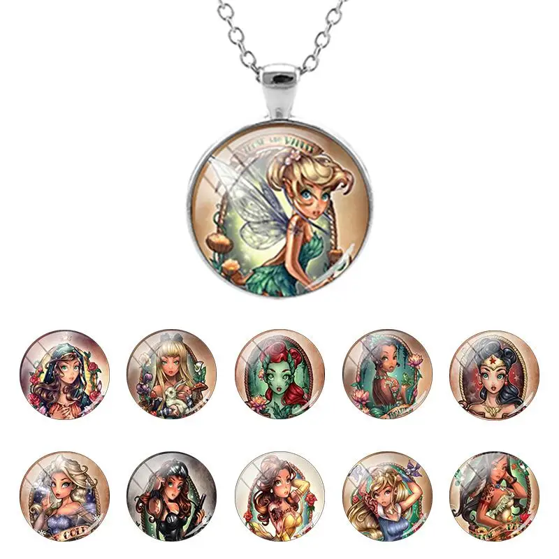Disney Frozen Lovely Princess Elsa Anna Snow 25mm Glass Dome Pendant Fairy Necklace Dinner Party Cabochon Jewelry Gifts CT01-25