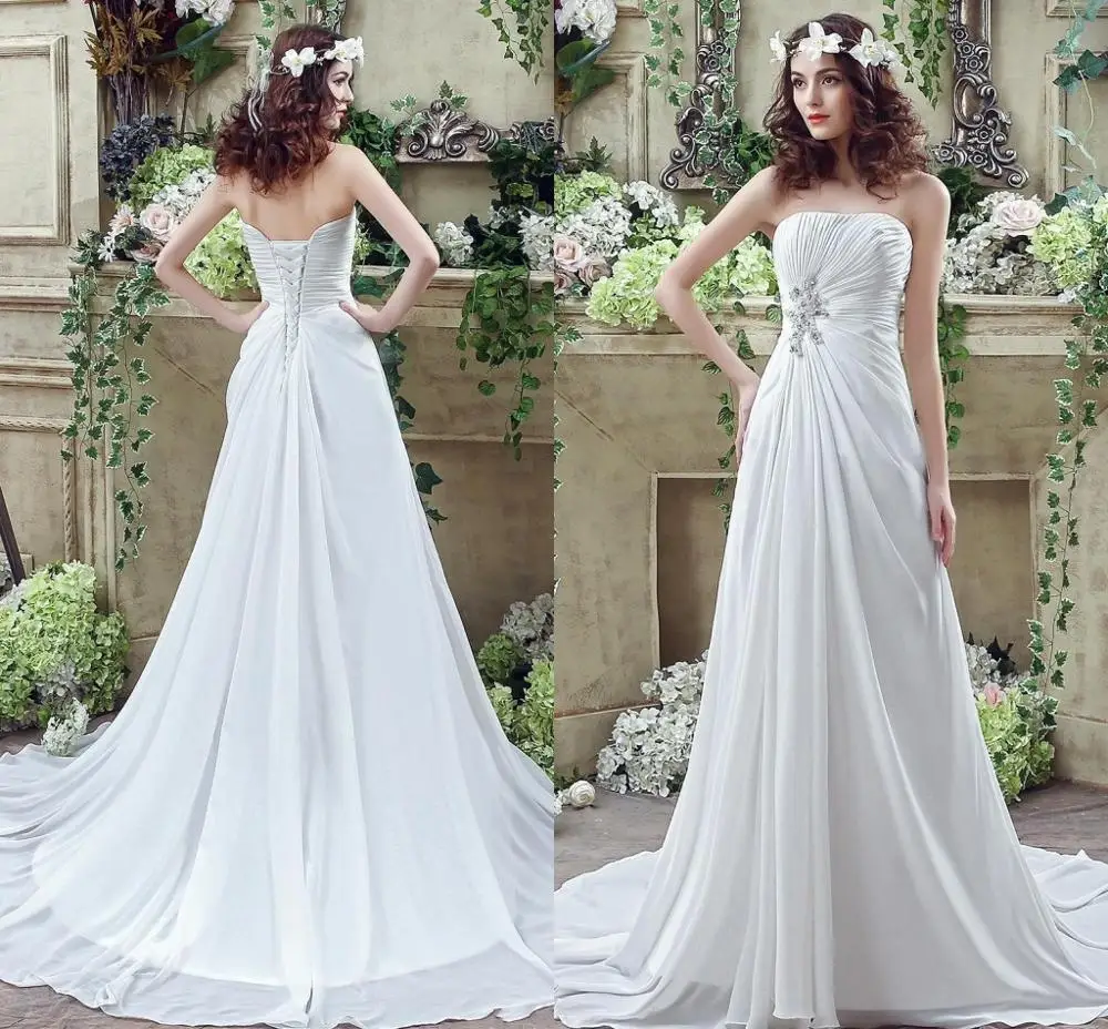 Шифоновое пляжное платье А-силуэта недорогие свадебные платья 2021 плиссированные