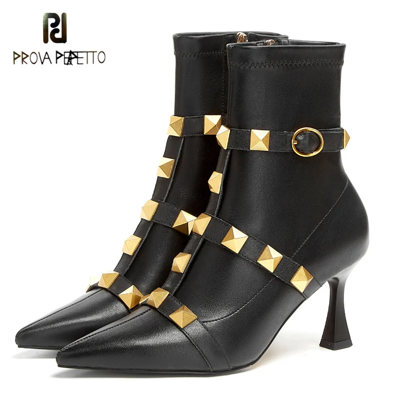 

Низкие ботинки из воловьей кожи, с острым носком, на шпильке, с заклепками, с боковой молнией, в стиле ретро