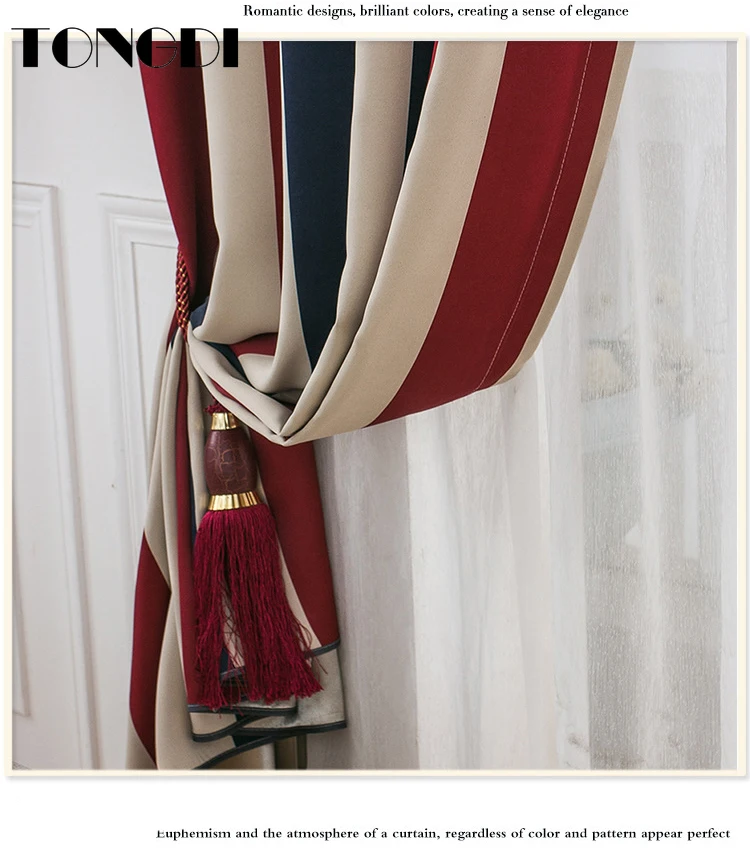 TONGDI затемняющие шторы в полоску элегантное Радужное украшение с принтом для