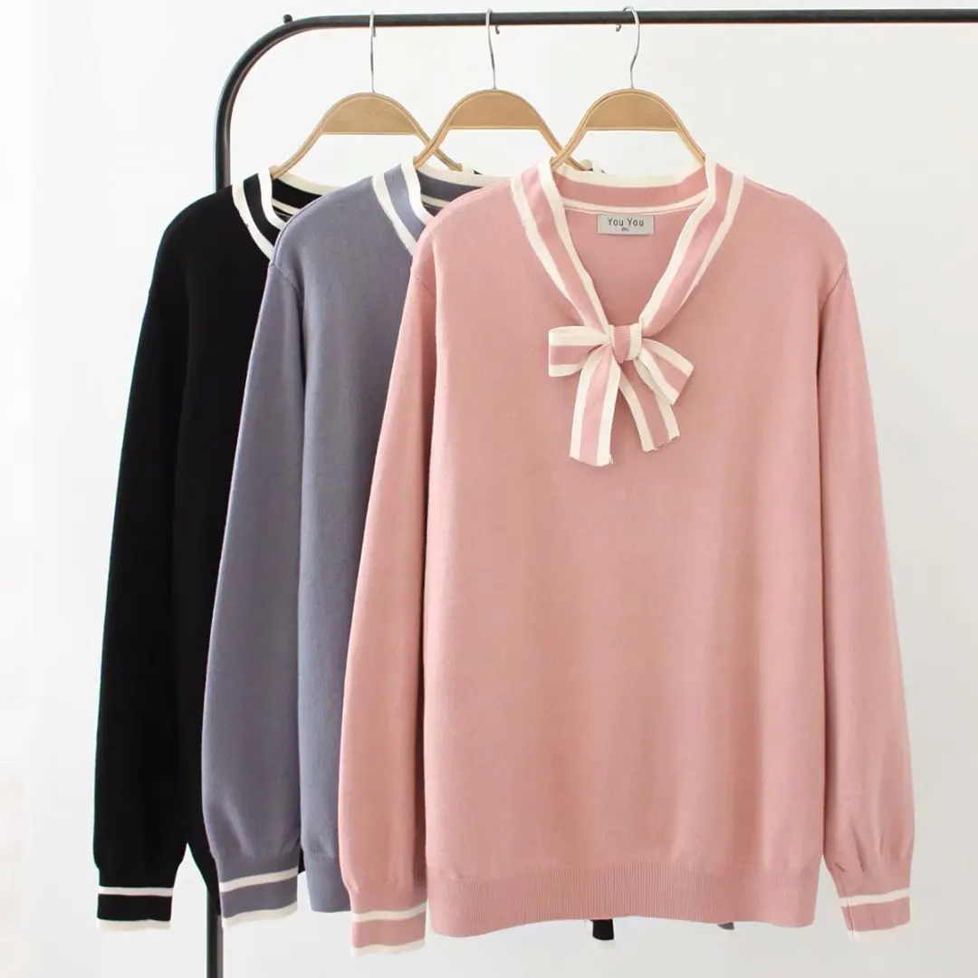 Essential Sweaters Women Autumn Plus Size Casual Fashion Slim Long Sleeve bowknot Knitting Pullovers E2-9506 | Женская одежда