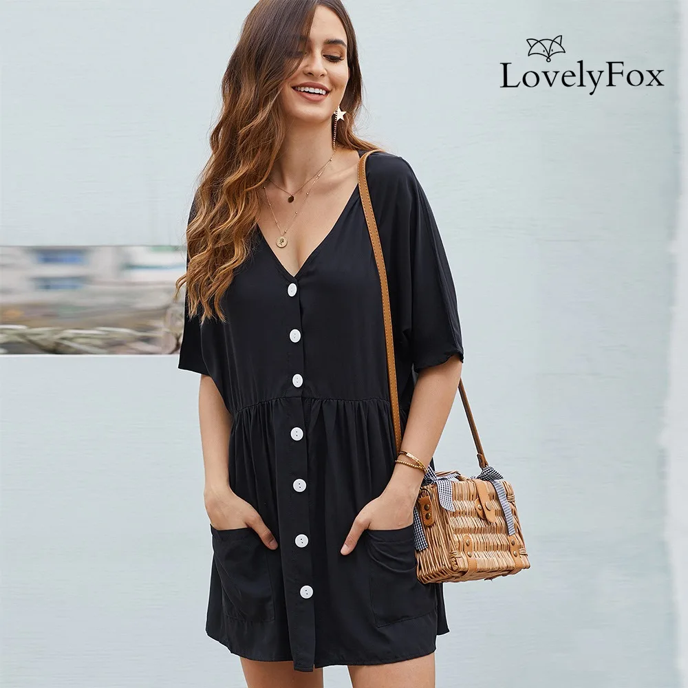 2020 новый стиль Lovelyfox сексуальное платье с V образным вырезом и коротким рукавом