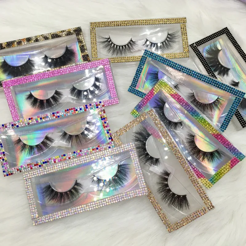 

3D Mink Eyelashes 6pairs/lot Mixed Styles 18-22mm Natural Lashes with Rhinestone Lash Packaging
