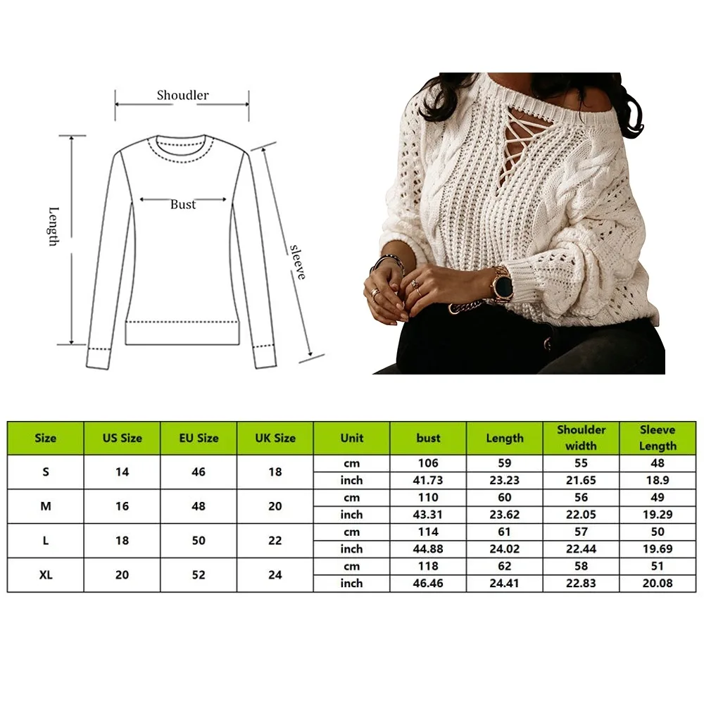 

Sexy Off-shoulder Knitted Sweater Ladies Twist Hollow Drawstring Fashion Pullover Women Loose Casual Long-sleeved Streetwear
