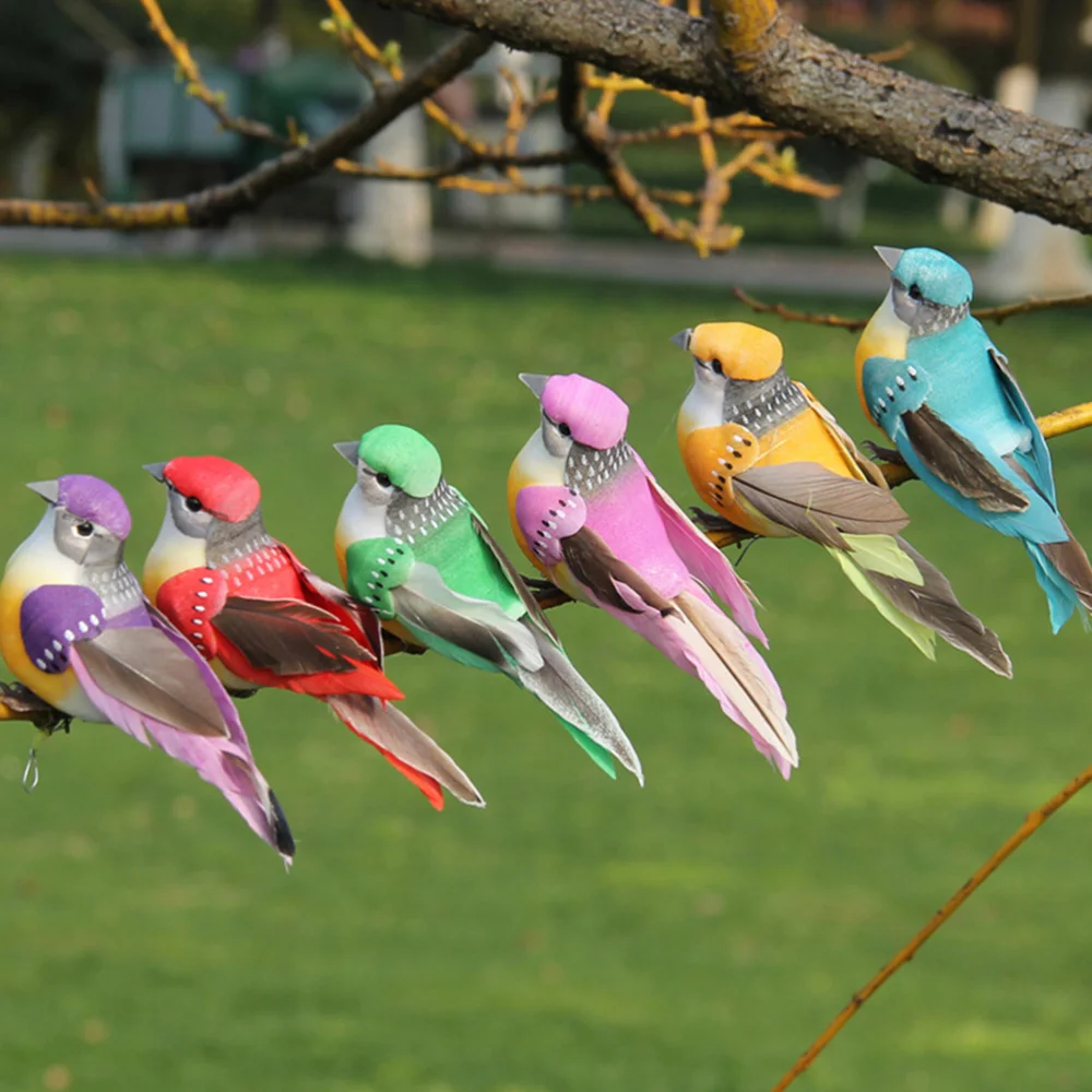 

1 Set 6Pcs DIY Fake Birds Ornaments Garden Birds Decors (Assorted Color)
