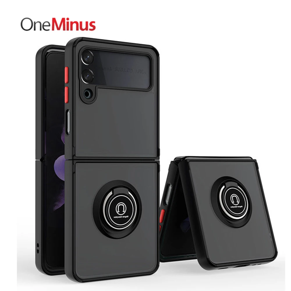 

Luxury Z Flip 3 Case with Ring Holder For Samsung Galaxy Z Flip3 5G Cover Translucent Thin Silicone Frame Hard Back Skin Fundas