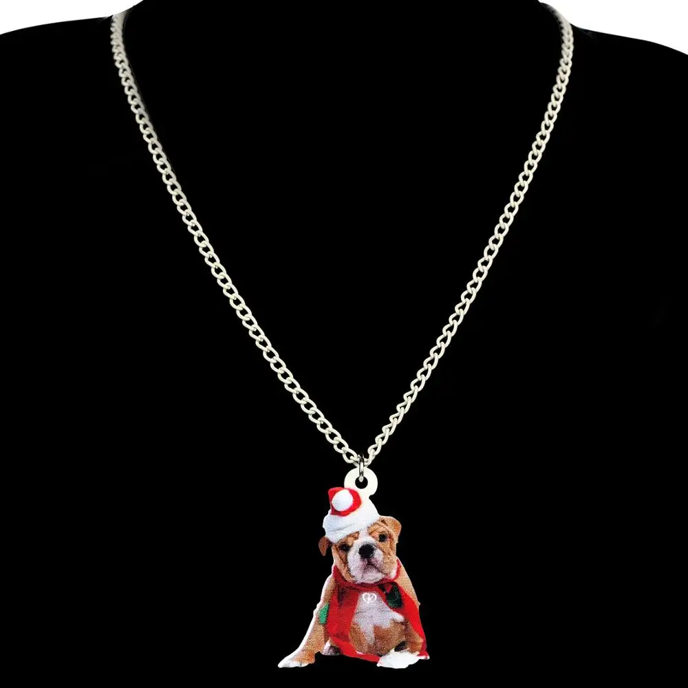 Bonsny Акриловая Рождественская шляпа бульдог искусственная цепь чокер животные