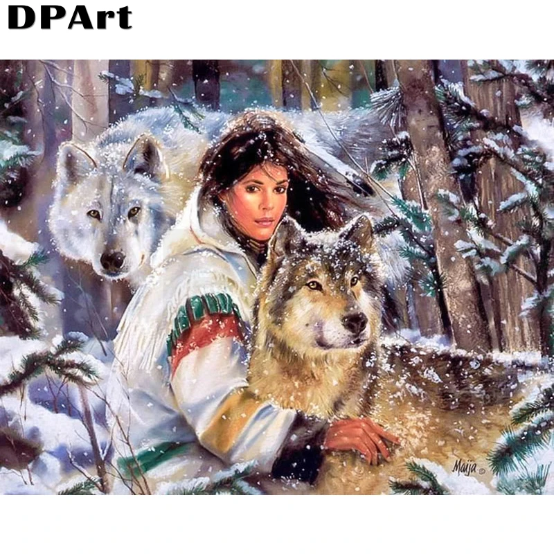 Алмазная картина полностью квадратная/круглая дрель для женщин и волков в снегу