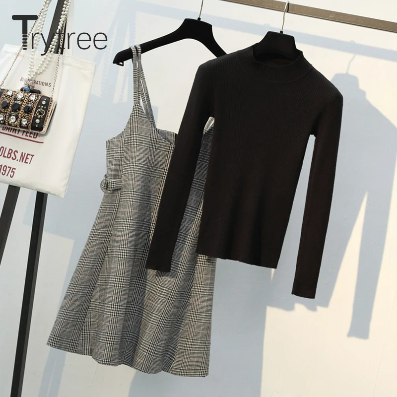 Осенне-зимний комплект из двух предметов Trytree 2020 Повседневный свитер с высоким