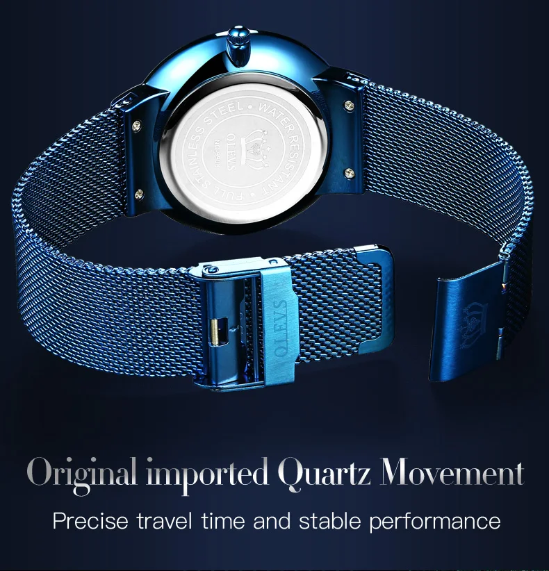 NEW OLEVS Watch Men Luxury Quartz Date Blue Dial Thin Top Brand Watches Sports Chronograph Mesh Belt Wrist Watch Man Clock