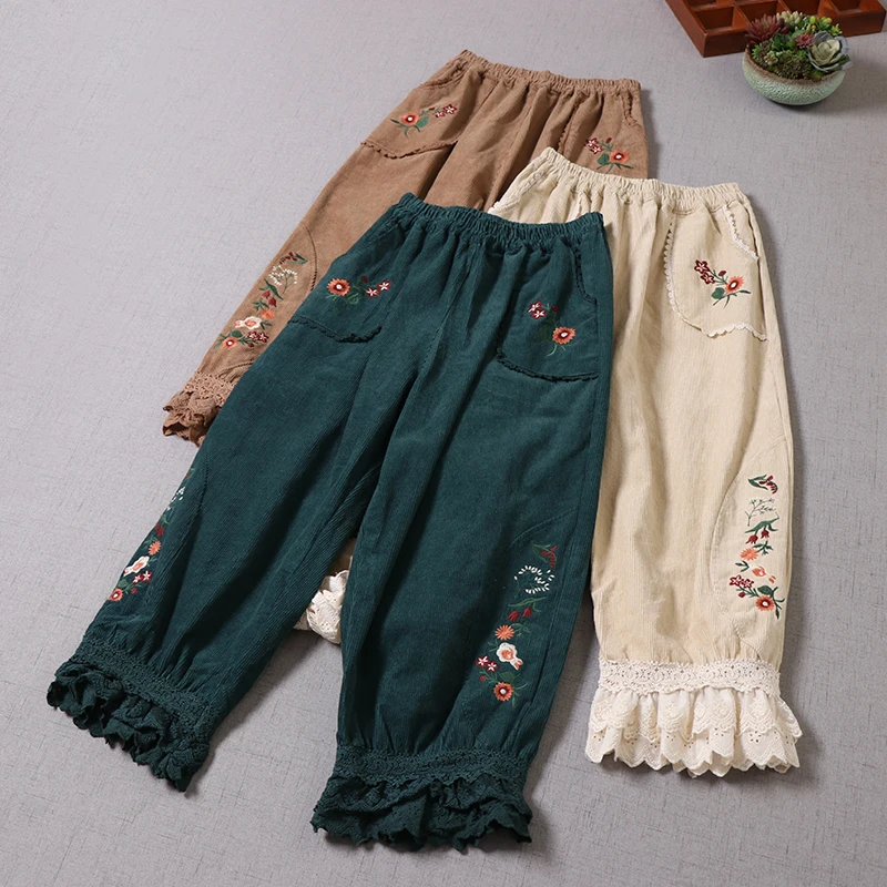 

Женские свободные шаровары в японском стиле с вышивкой в стиле девушки Мори