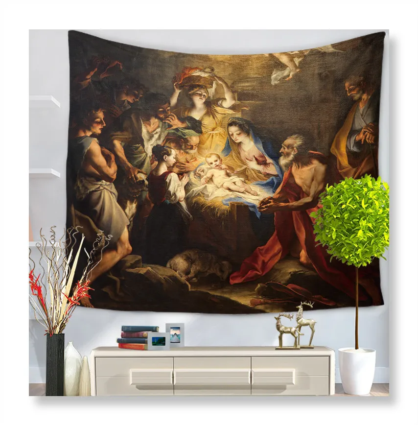 

Modern Contracted Style Art Oil Painting Jesus Character Printing Decorative Wall Tapestries Beach Towel
