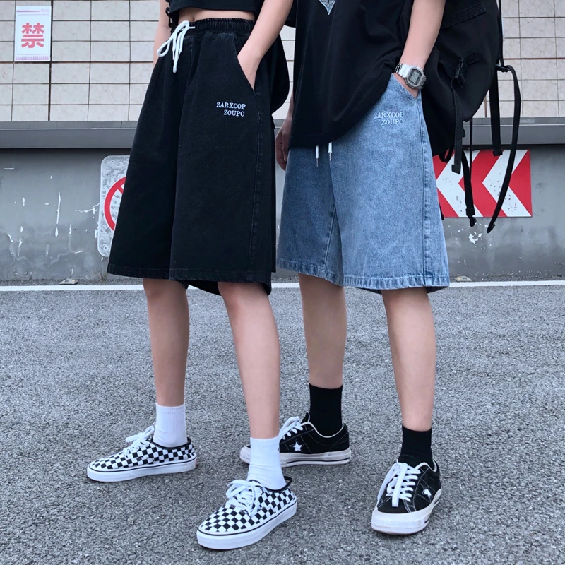 

Women's Short Jeans Summer Casual Baggy High Waist Five Points Trousers Wide Leg Denim Pants Vintage Boyfriend Straight Jeans