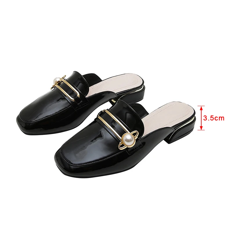 

2021 Fashion Woman's Mules Metal Decoration Pearl Ladies Slippers Slip On Thick Bottom Shallow Women Slides Casual Shoes Female