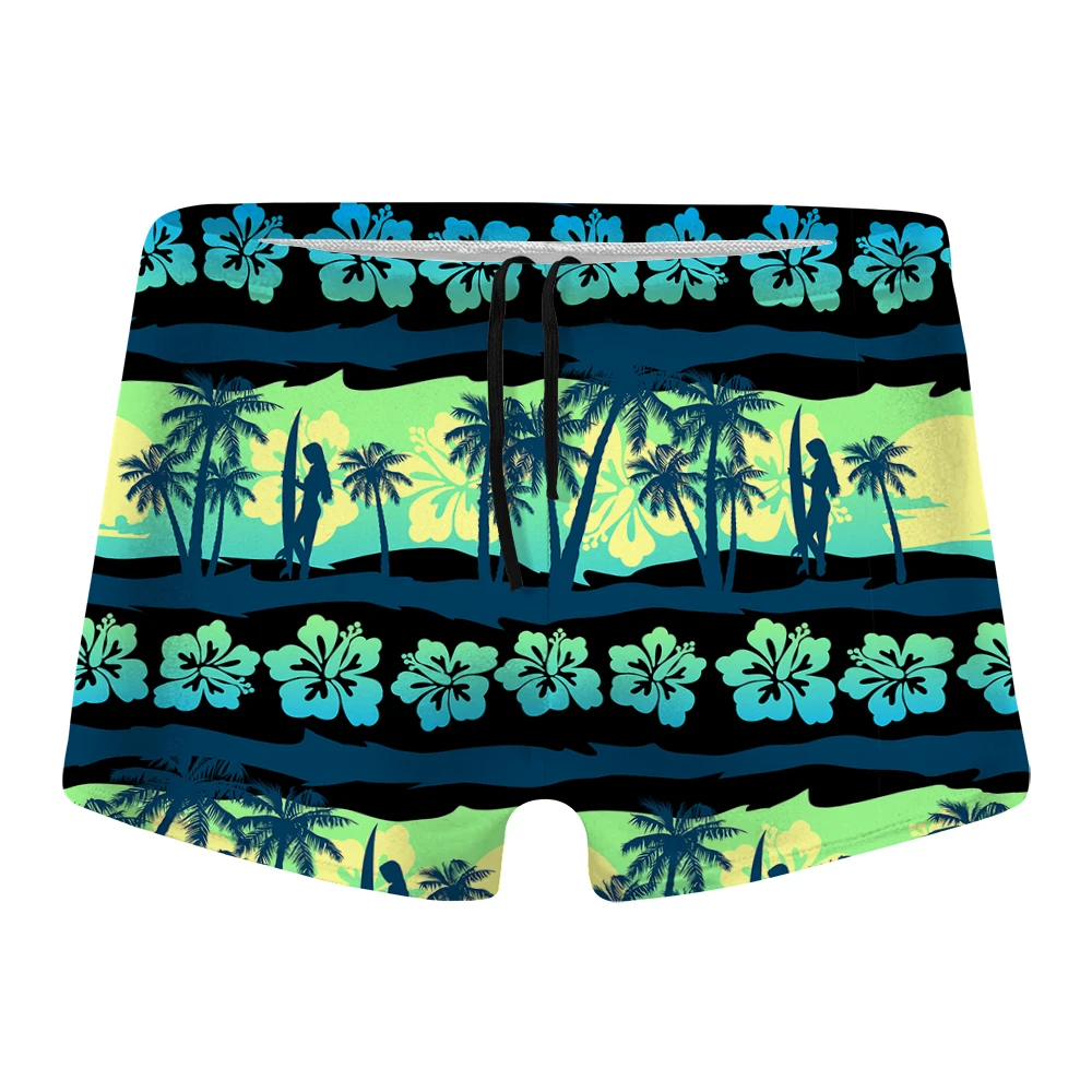 

Summer Men Swimming Trunks Abstract Coconut Tree Patterns Boxer Shorts Boy Swimsuit Shorts Hot Spring Surfing Swimwear
